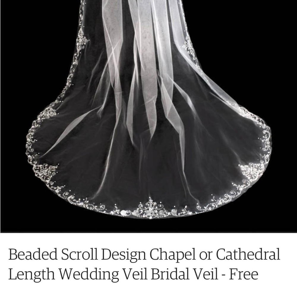 Ivory Cathedral Veil Beaded Scroll Design Wedding Day bridal Accessory for Hair